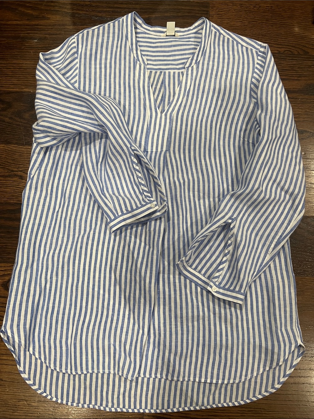 L.L. Bean Blue and White Vertical Stripe Casual Button-Down Shirt